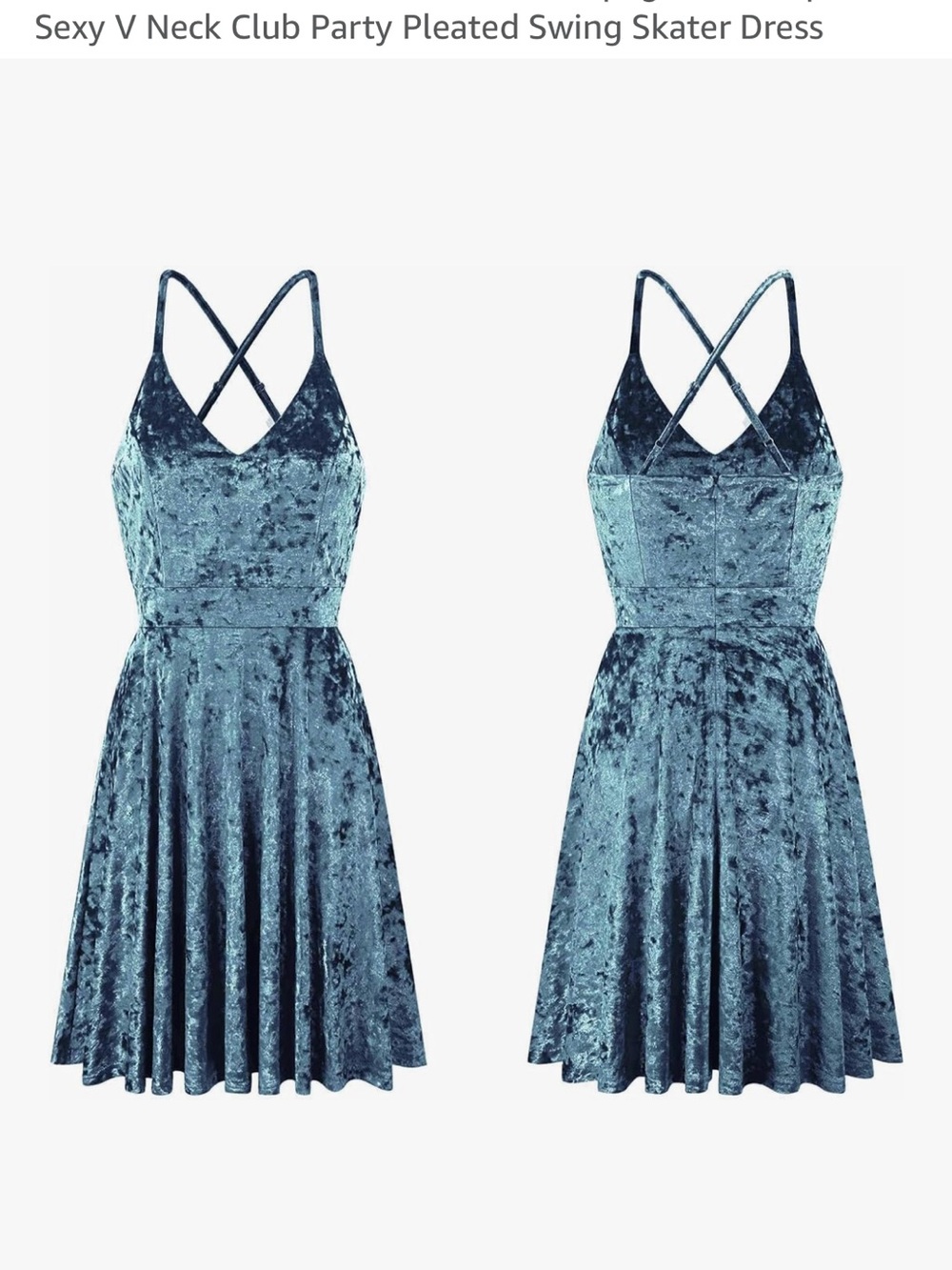 Crushed Velvet V-Neck Pleated Mini Dress in Teal Blue